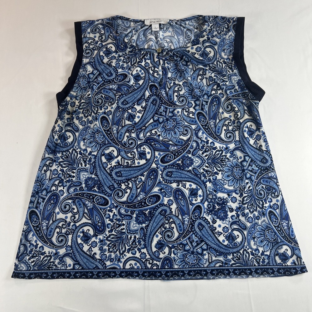 Nine West Blue Paisley Sleeveless Top Sz L
